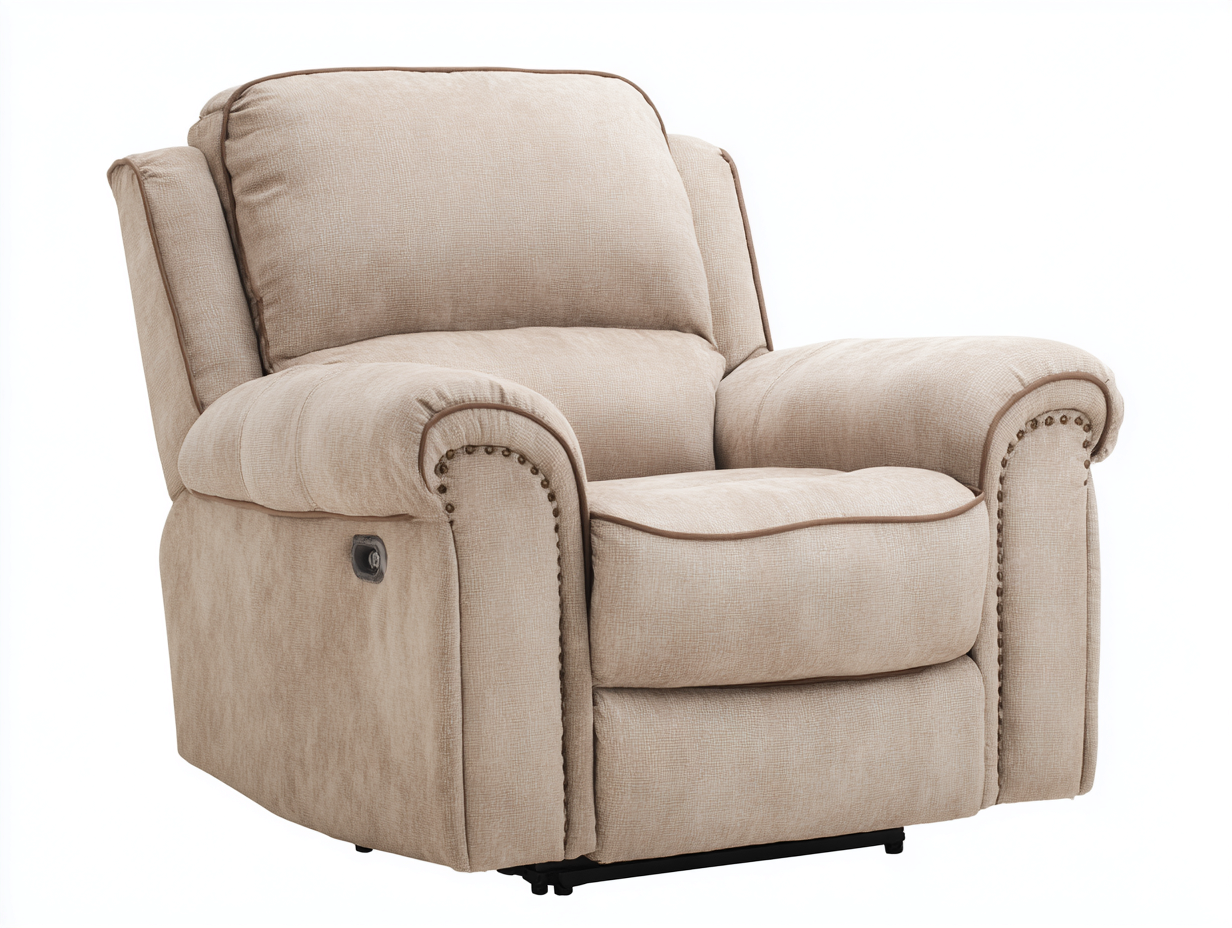 Liegesessel Stoff Liegesessel mit manueller Verstellung und Fußstütze ca. 98x92x102 cm - Beige - klassisches Komfortdesign-Cottagetbase