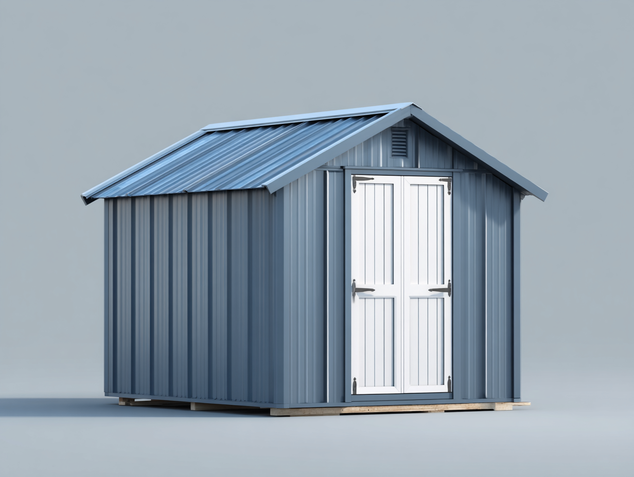 Gartenhäuser Metall 210x180x200 cm Blau Weiß geeignet für Garten - Wetterfestes Gerätehaus mit Doppeltür und Belüftungssystem-Cottagetbase