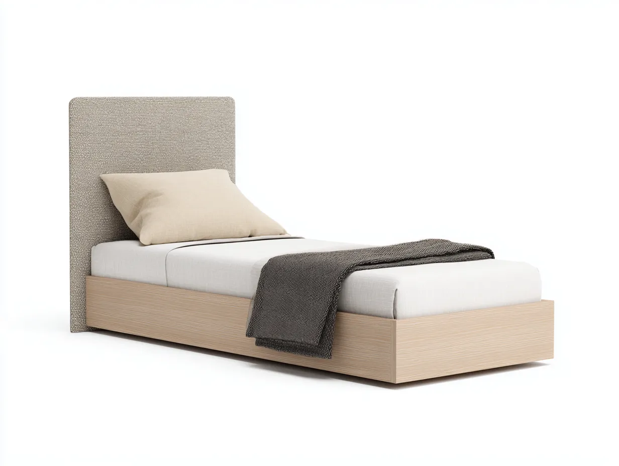 Lit simple en bois avec tête de lit tissu 198x98x102 cm beige clair-gris taupe pour chambre - style contemporain doux-Pinemylab