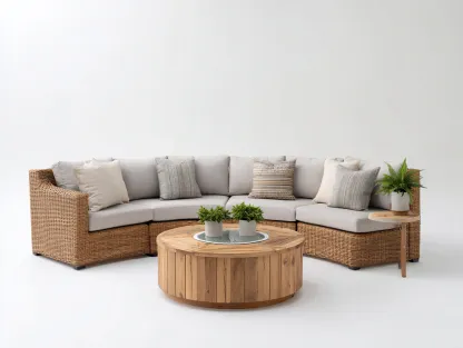 Canapé de jardin d'angle en bois et métal 278 x 238 x 74 cm blanc cassé-bois naturel-argenté pour extérieur - avec table basse style contemporain-Craftgomart
