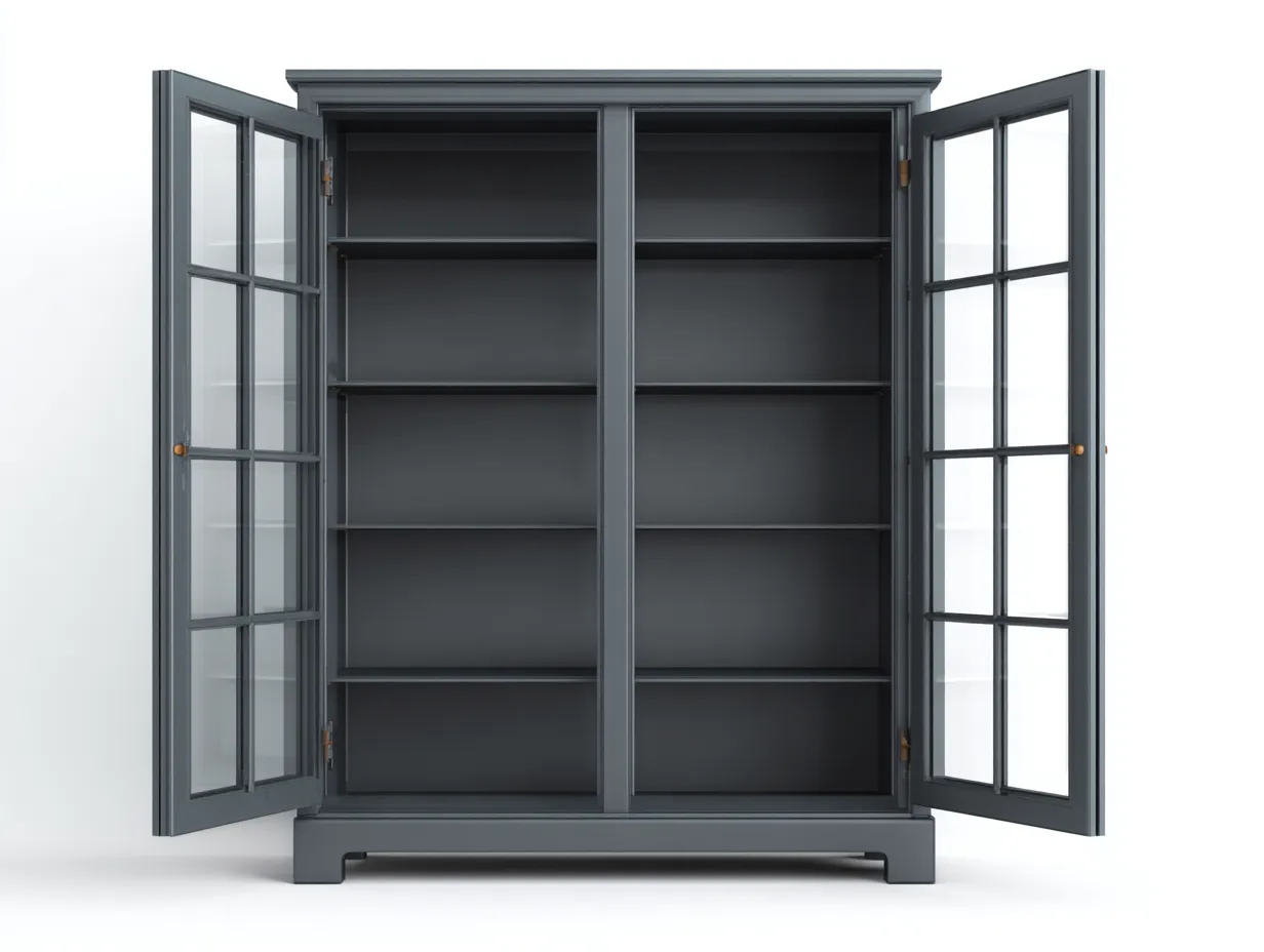 Vitrine en bois et verre 120 x 40 x 180 cm - gris anthracite - adaptée à la cuisine - style classique-Craftgomart