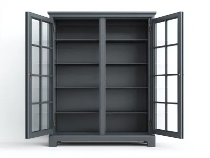 Vitrine en bois et verre 120 x 40 x 180 cm - gris anthracite - adaptée à la cuisine - style classique-Craftgomart