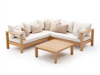 Canapé de jardin d'angle en bois 235 x 235 x 78 cm beige-bois clair pour extérieur - table basse style naturel-Craftgomart