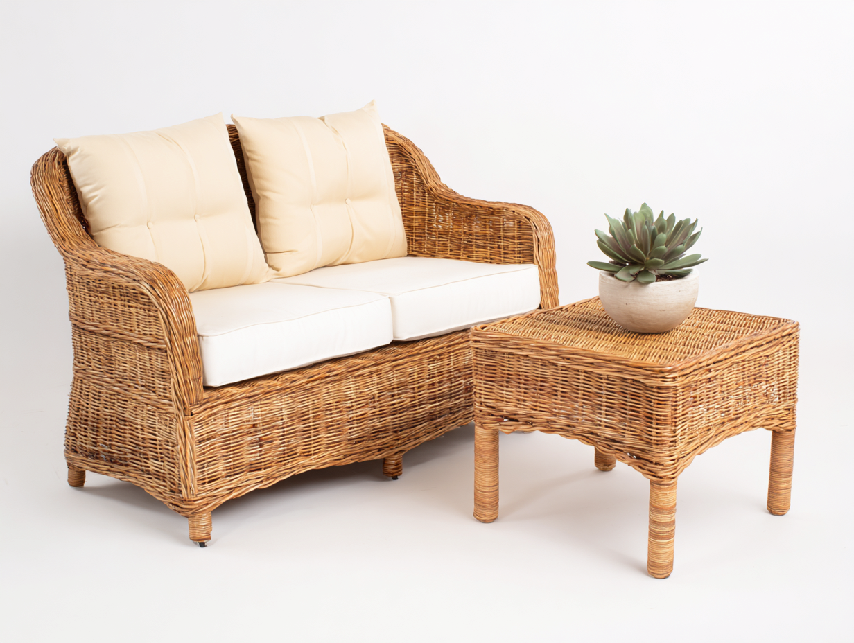 Canapé de jardin en rotin tressé 128x72x88 cm - beige-naturel - 2 places pour extérieur - style classique-Craftgomart