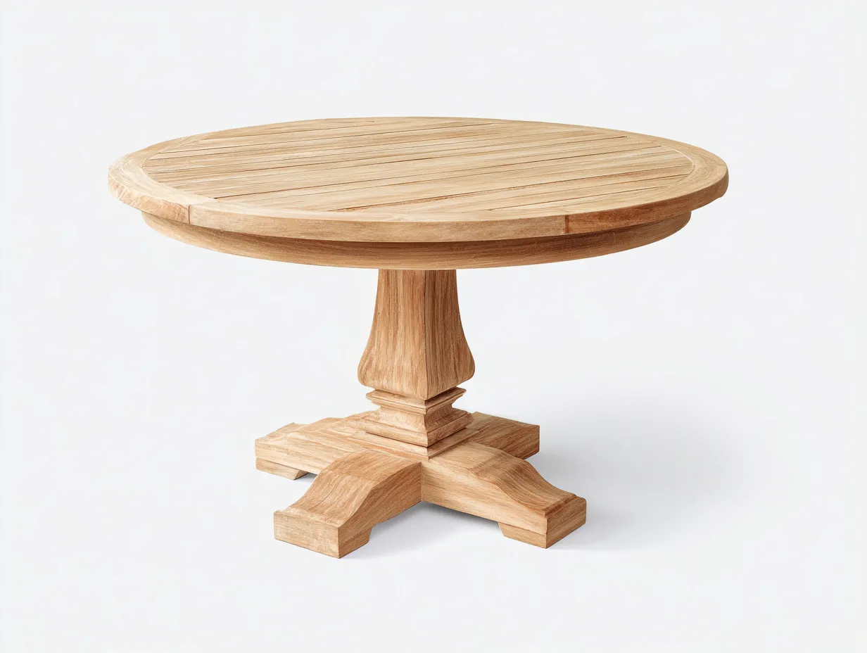 Table de jardin ronde en bois 110x110x76 cm - naturel - pour extérieur - style classique-Craftgomart