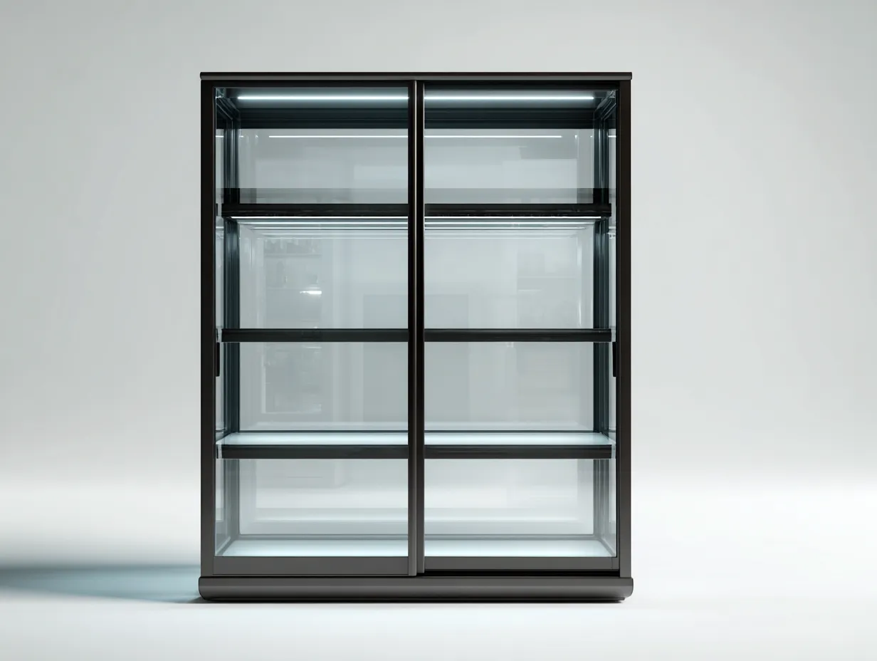 Vitrine en verre et métal 100 x 40 x 180 cm - noir - adaptée à la cuisine - portes coulissantes - style contemporain-Craftgomart