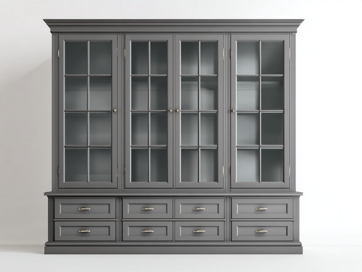 Vitrine en bois 200 x 48 x 210 cm gris pour cuisine - rangement vitré style classique-Craftgomart