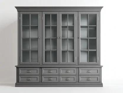 Vitrine en bois 200 x 48 x 210 cm gris pour cuisine - rangement vitré style classique-Craftgomart