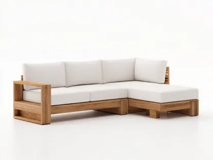 Canapé de jardin d'angle en bois 238 x 150 x 76 cm blanc cassé-bois naturel pour extérieur - style épuré-Craftgomart