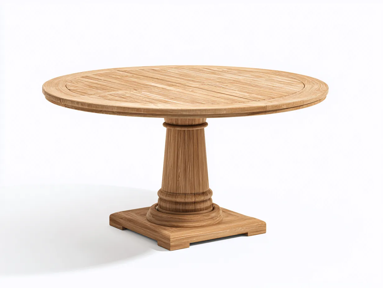 Table de jardin ronde en bois 140 x 140 x 76 cm - bois naturel - adaptée à l'extérieur - style classique-Craftgomart