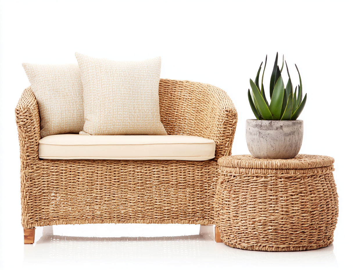 Canapé de jardin avec table d'appoint en résine tressée 125 x 70 x 78 cm - naturel-crème - style bohème extérieur-Craftgomart