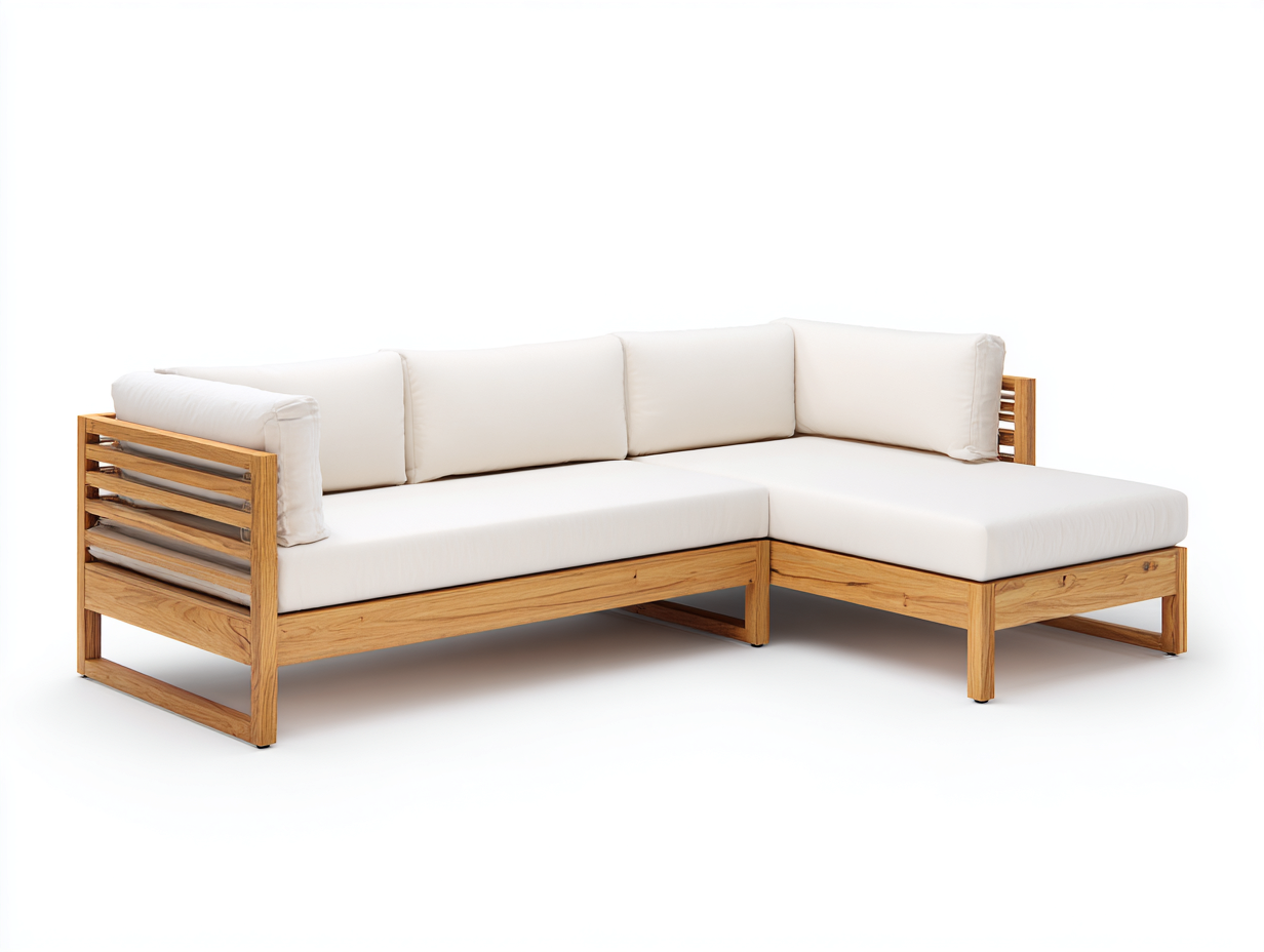 Canapé de jardin en bois 230 x 150 x 78 cm - beige et bois naturel - adapté à la terrasse - design d'angle contemporain-Craftgomart