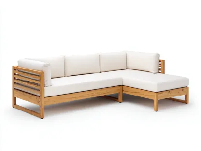 Canapé de jardin en bois 230 x 150 x 78 cm - beige et bois naturel - adapté à la terrasse - design d'angle contemporain-Craftgomart