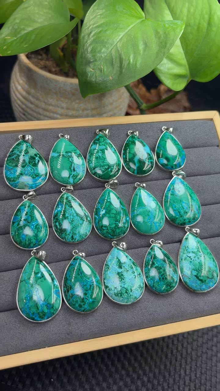  S925 Silver Chrysocolla Pendants