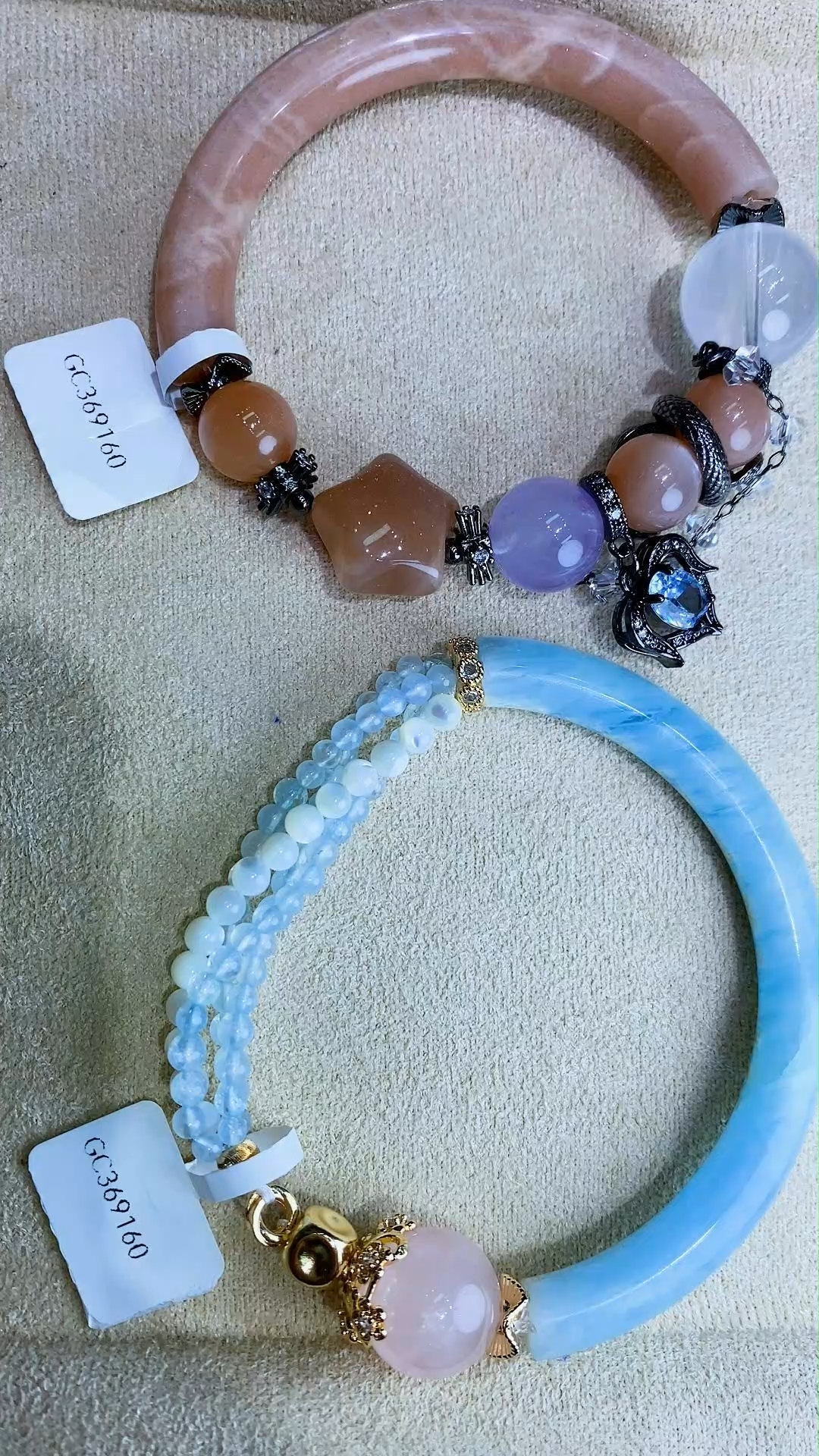Sunstone and  Amazonite Half Bangles