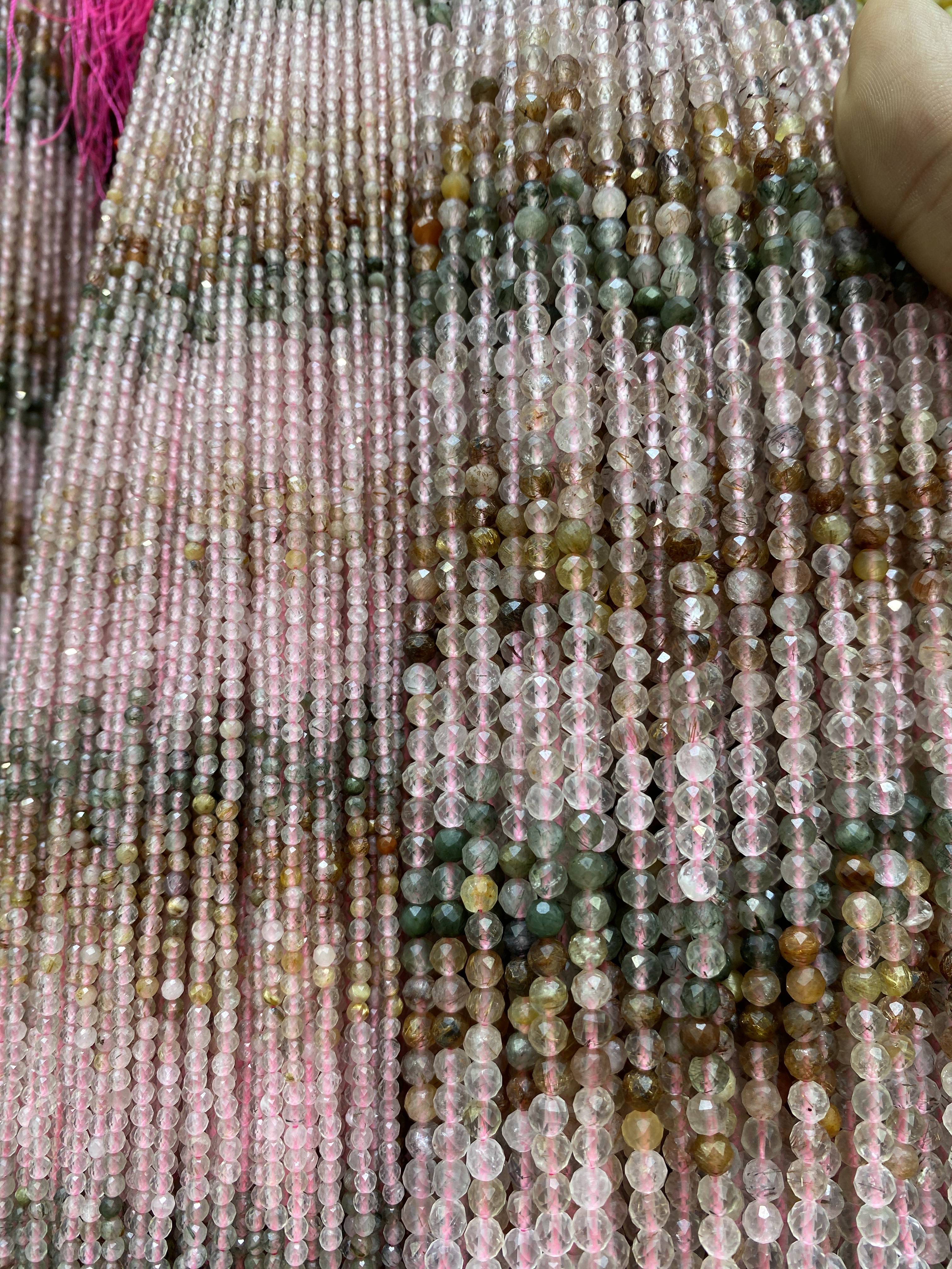 Faceted Gradient Red Rutilated Quartz Beads