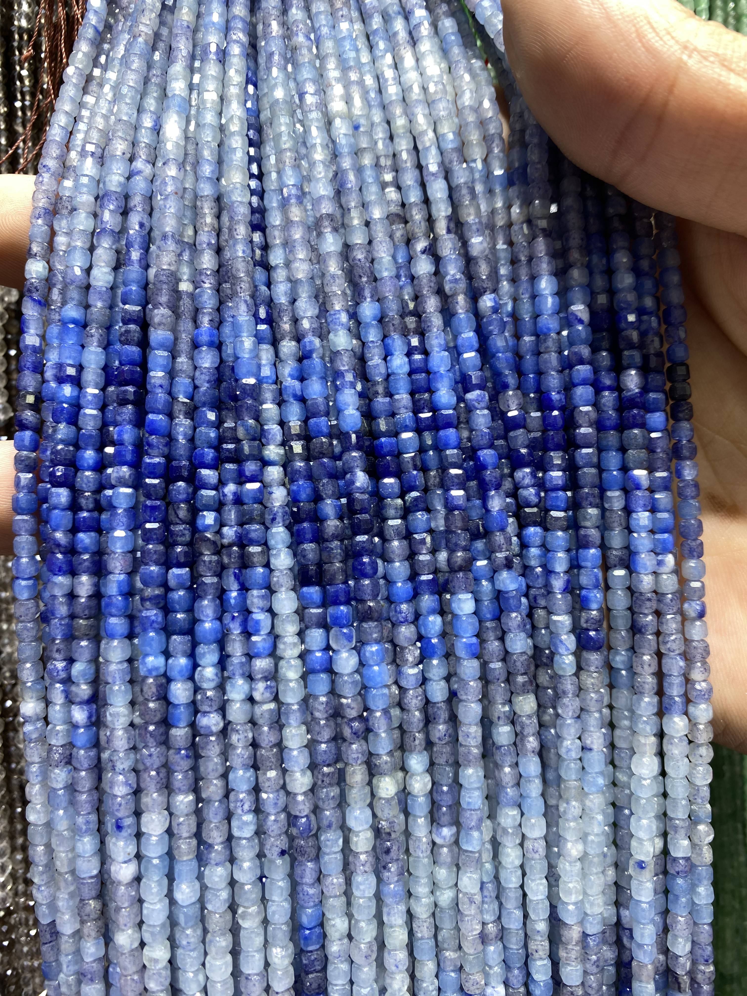 Faceted Blue Aventurine Cube Beads