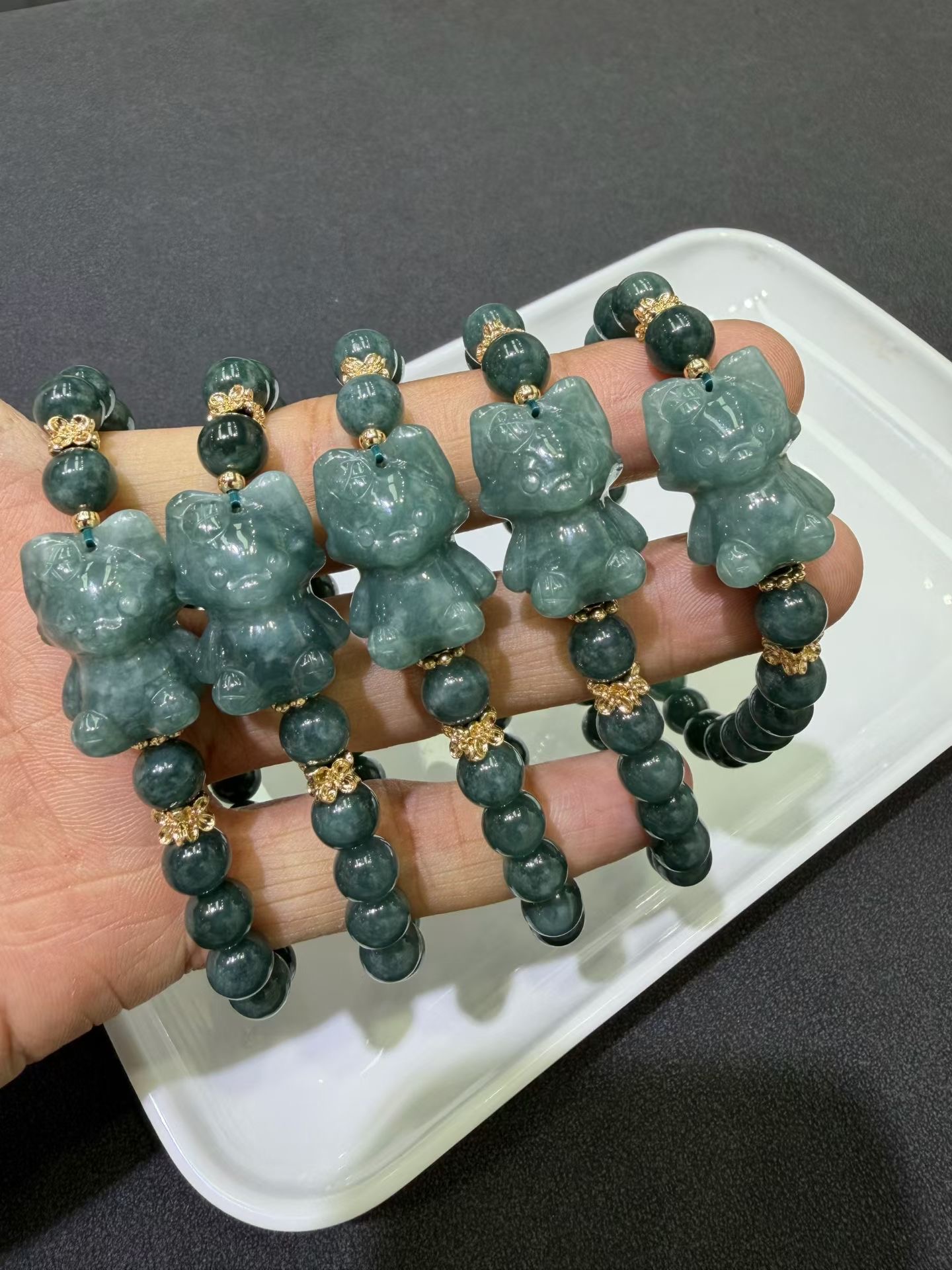 Natural A-grade Blue Water Jadeite 3D Carved LinaBell Bracelet