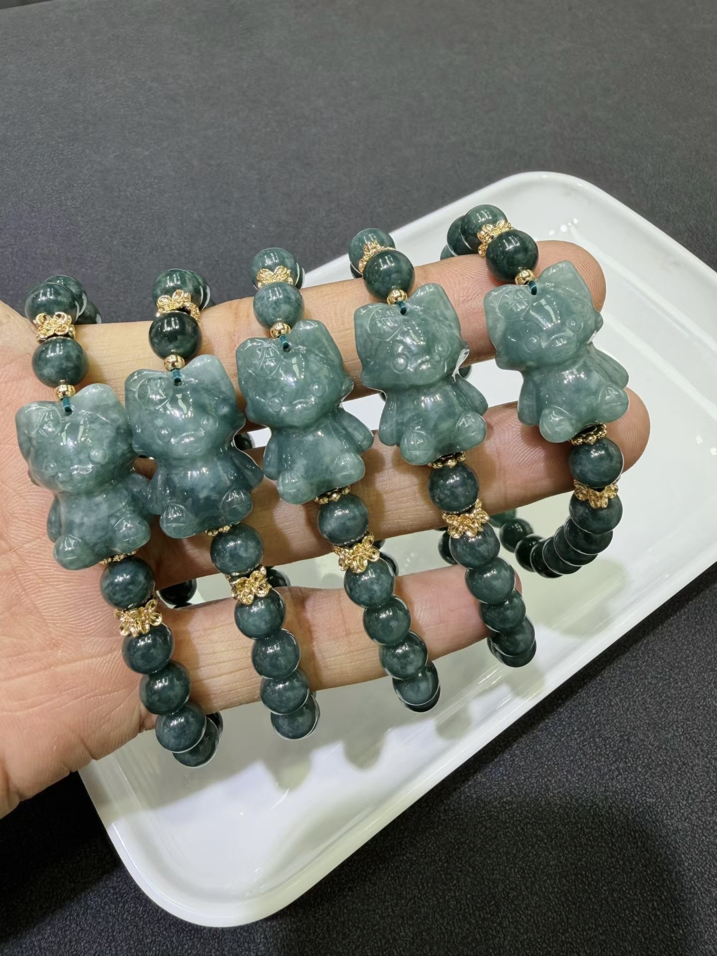 Natural A-grade Blue Water Jadeite 3D Carved LinaBell Bracelet