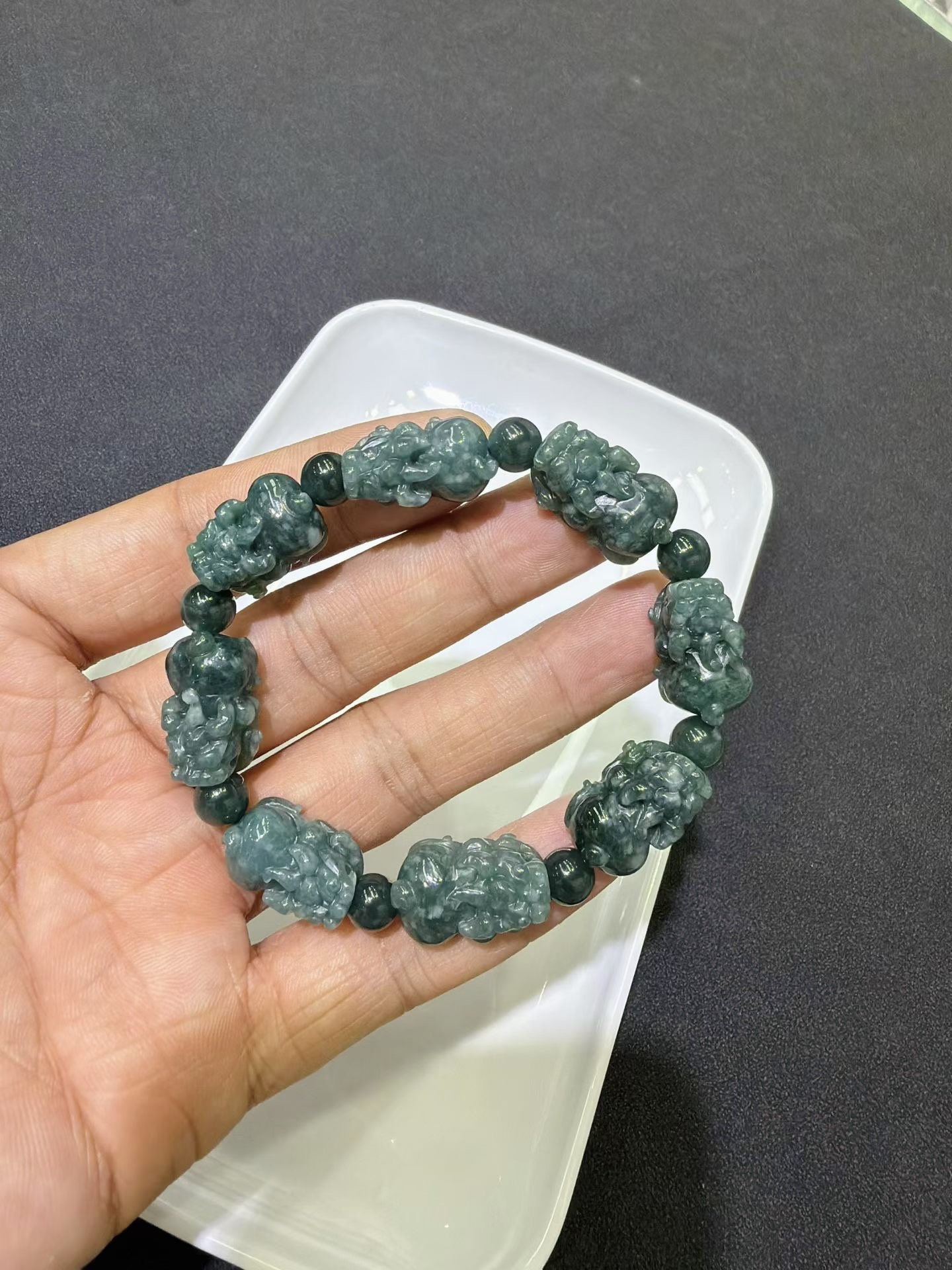 Natural A-grade Blue Water Jadeite 3D Carved LinaBell Bracelet