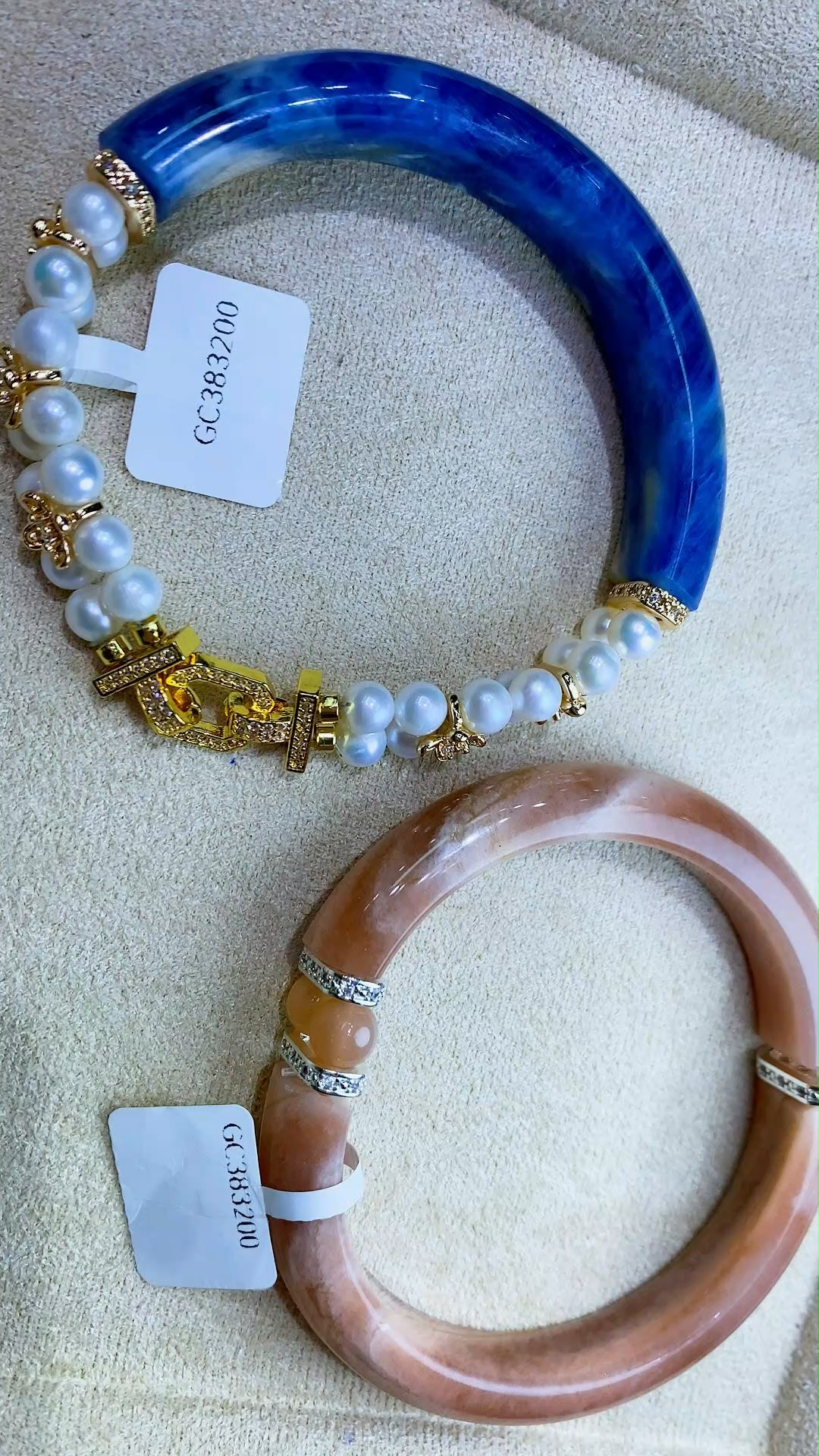 Sunstone and  Lapis Lazuli Half Bangles