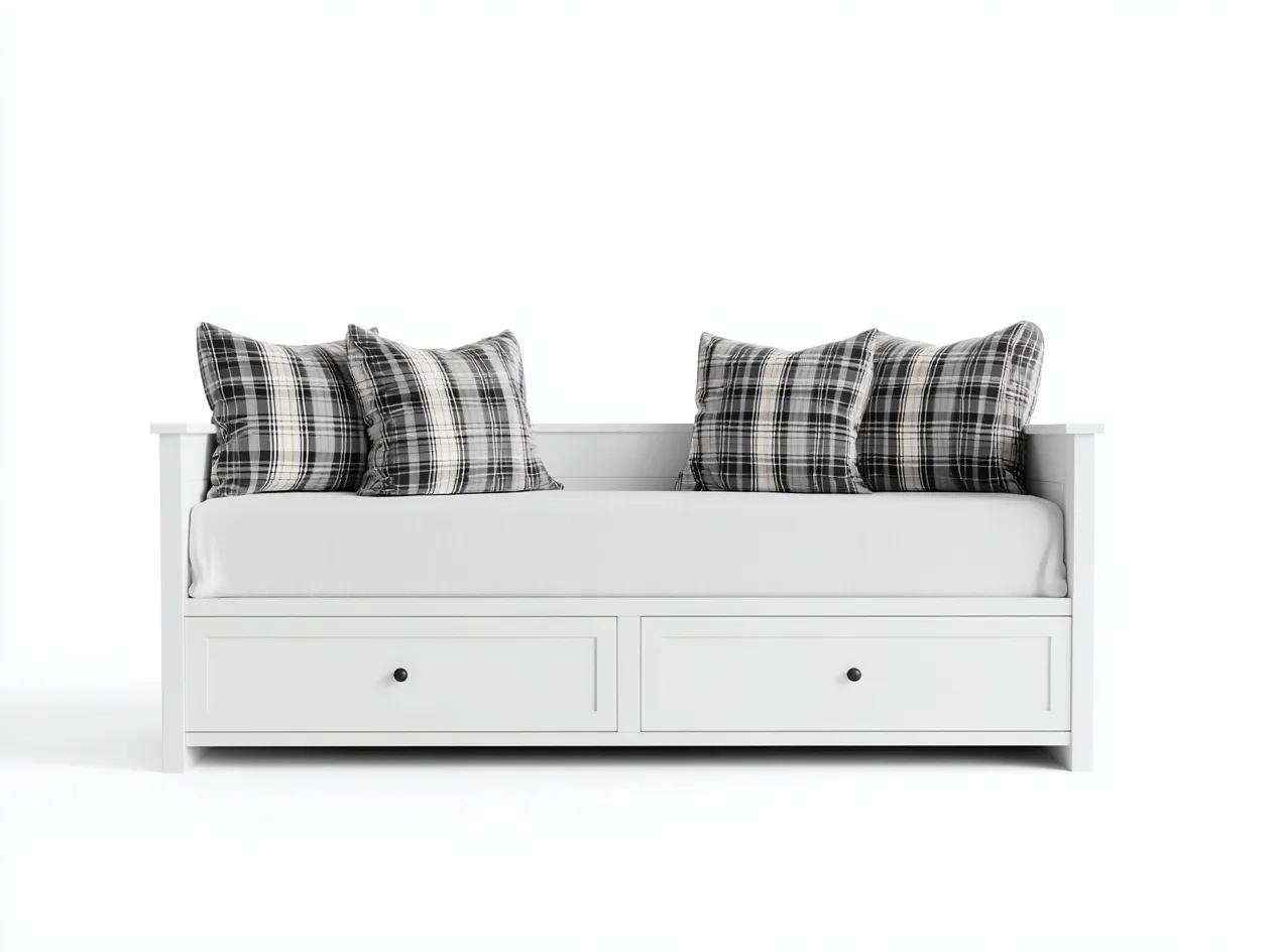 Canapé lit en bois 204x95x78 cm blanc-noir-gris - avec 2 tiroirs - adapté à la chambre - style classique-Cottagohome