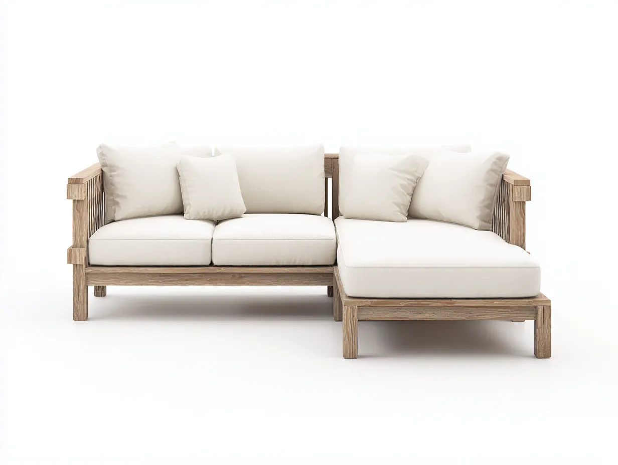 Canapé de jardin en bois 228x150x74 cm - blanc et bois naturel - pour terrasse et jardin - angle moderne-Loftgonest