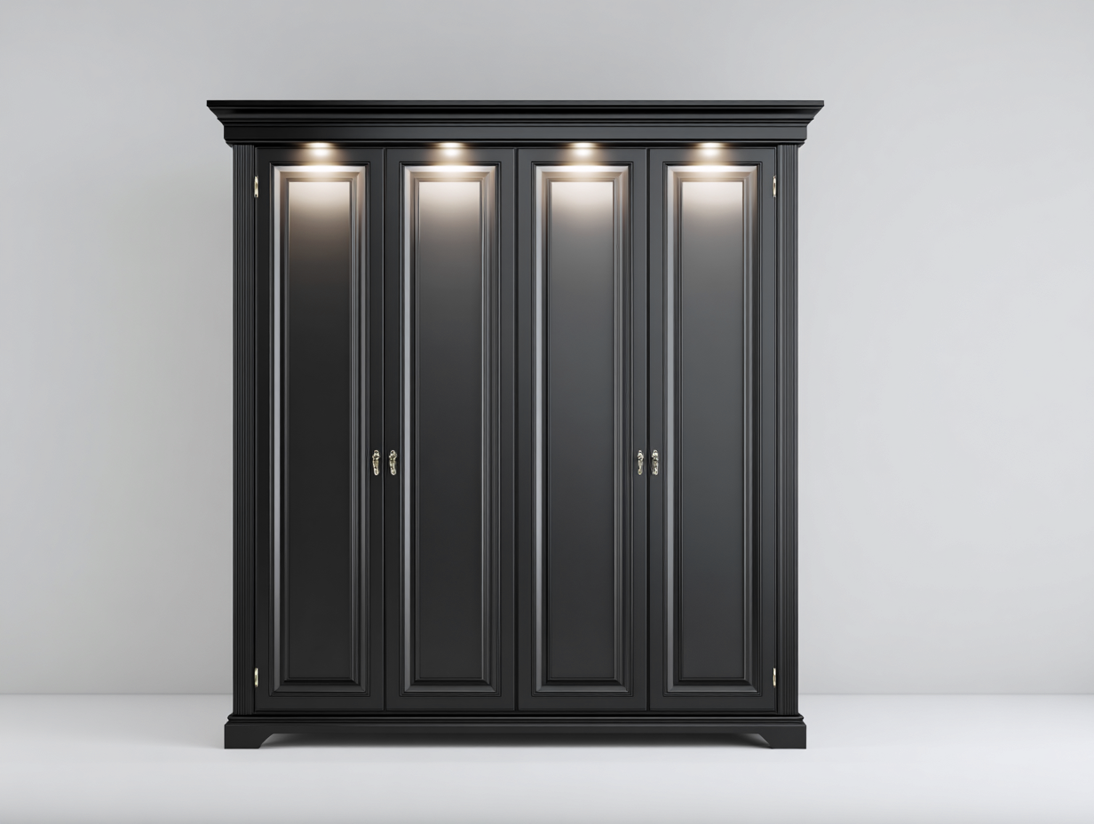 Armarios de 4 puertas madera MDF 200x60x200 cm negro - diseño clásico para dormitorio-Bamboogetbay