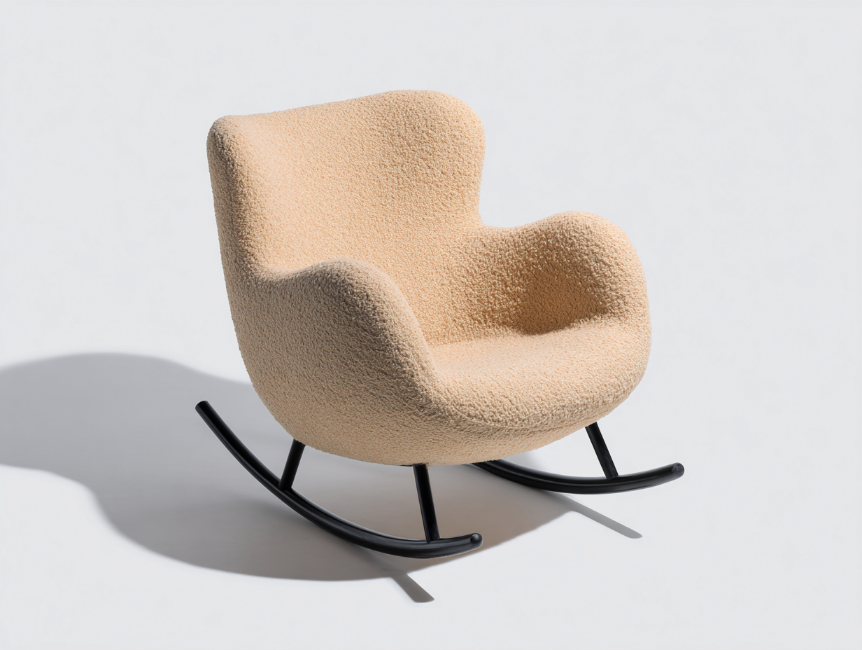 Mecedoras tapizadas 85x90x95 cm - tela bouclé beige - base metálica negra - diseño moderno-Bamboogetbay