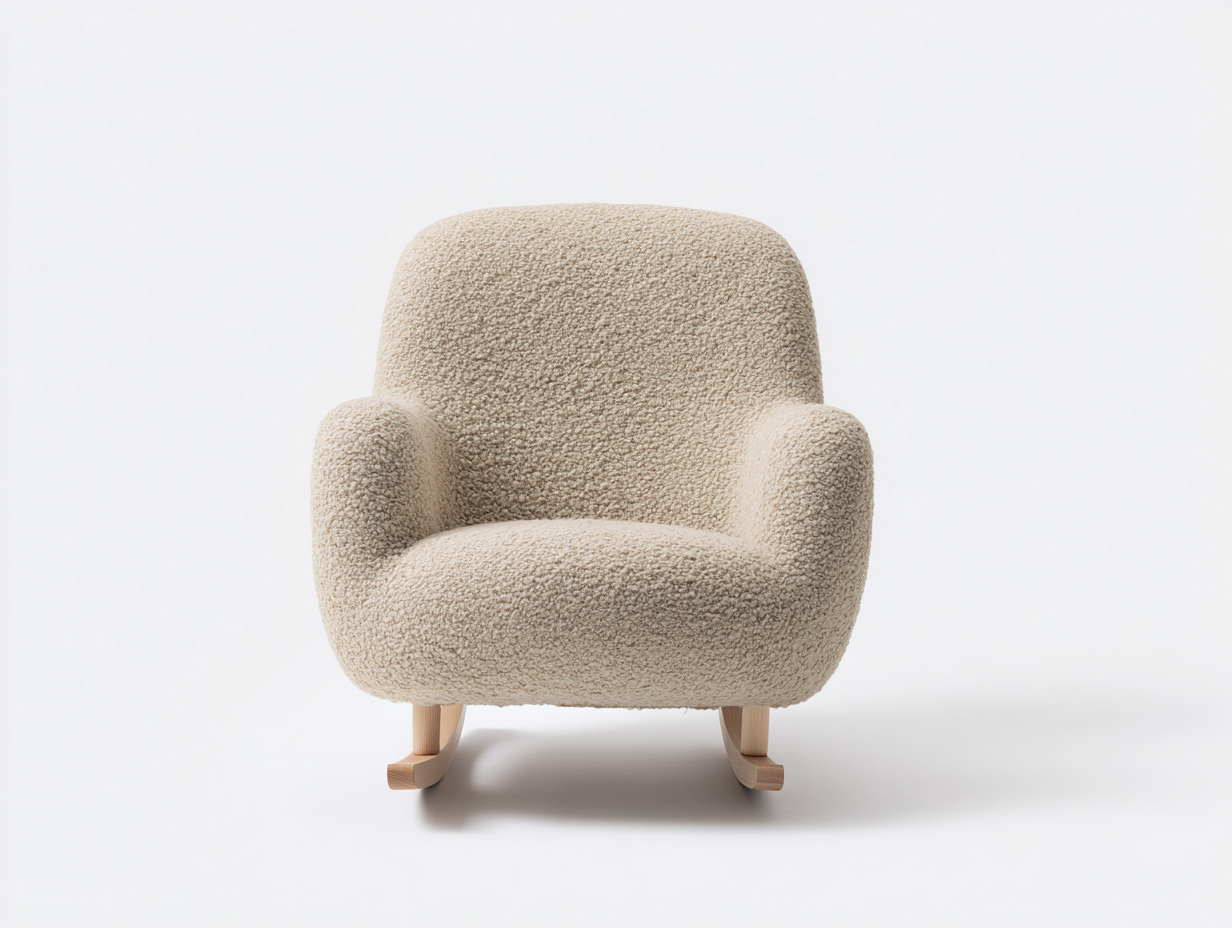 Mecedoras tapizadas 90x85x95 cm - tela bouclé crema - base de madera - diseño moderno-Bamboogetbay