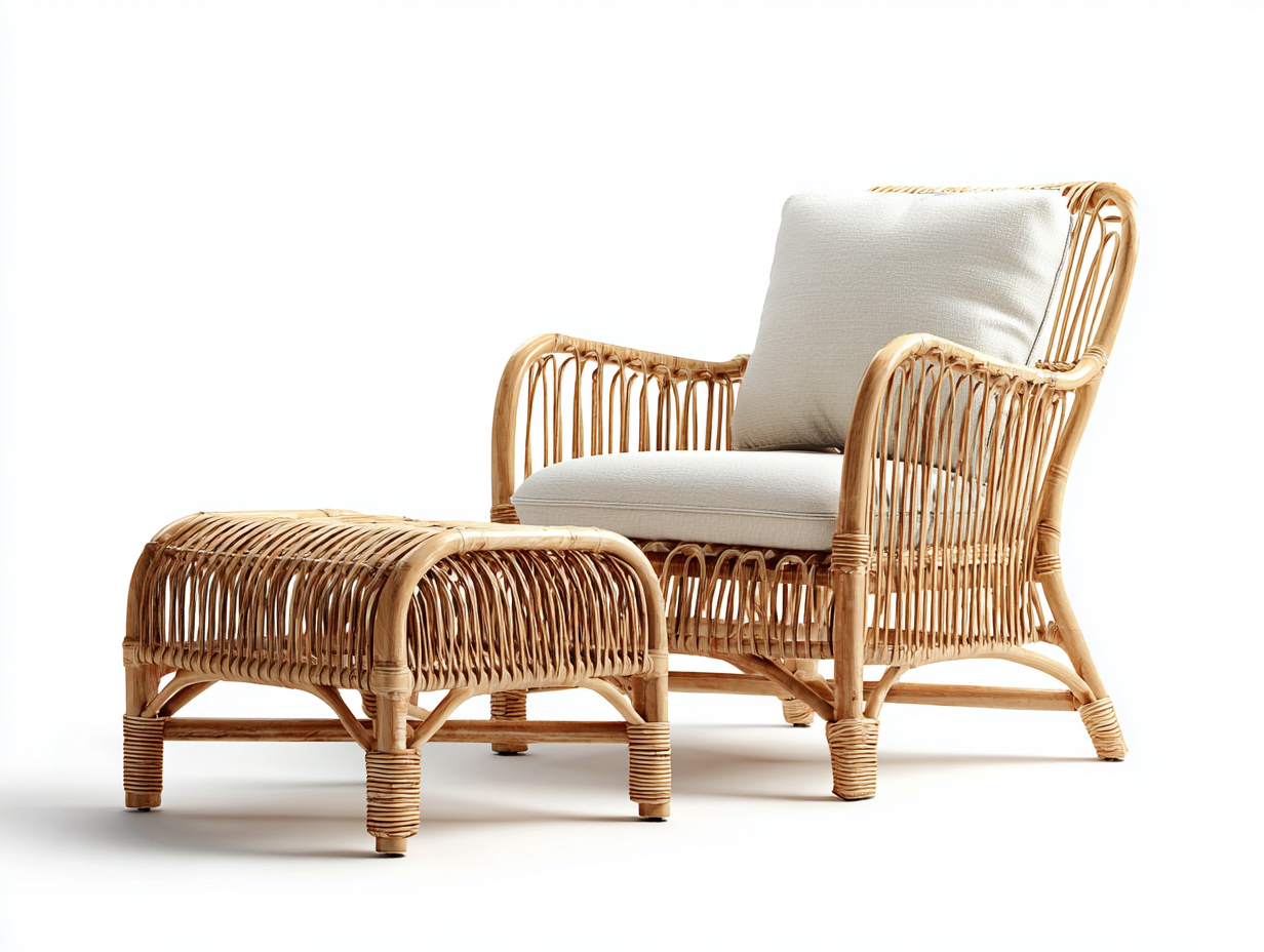 Polyrattan Gartensessel Rattan 85x80x90 cm Natur Beige - Mit Fußhocker und Komfortdesign-Cozymyshop