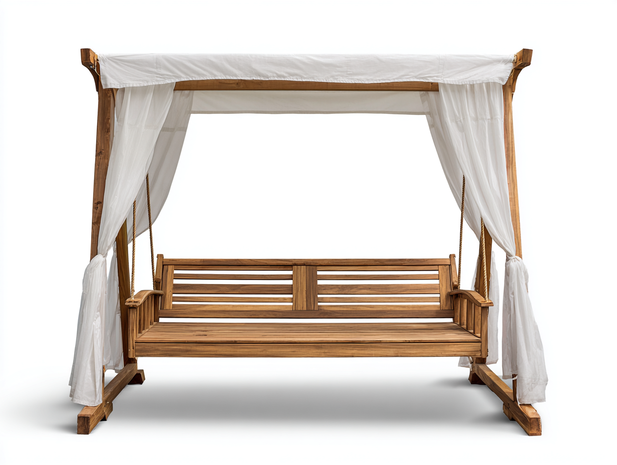 Gartenschaukeln Holz 190x130x185 cm - Braun-Weiß - Mit Sonnendach und Vorhängen - Modernes Design für Garten-Cozymyshop