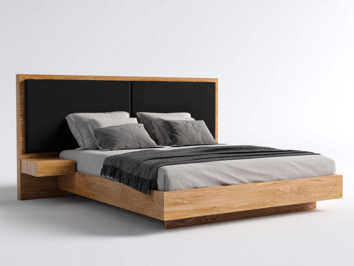 Doppelbett Massivholz mit gepolstertem Kopfteil 200x180x100 cm - braun-schwarz - modernes Design-Cozymyshop