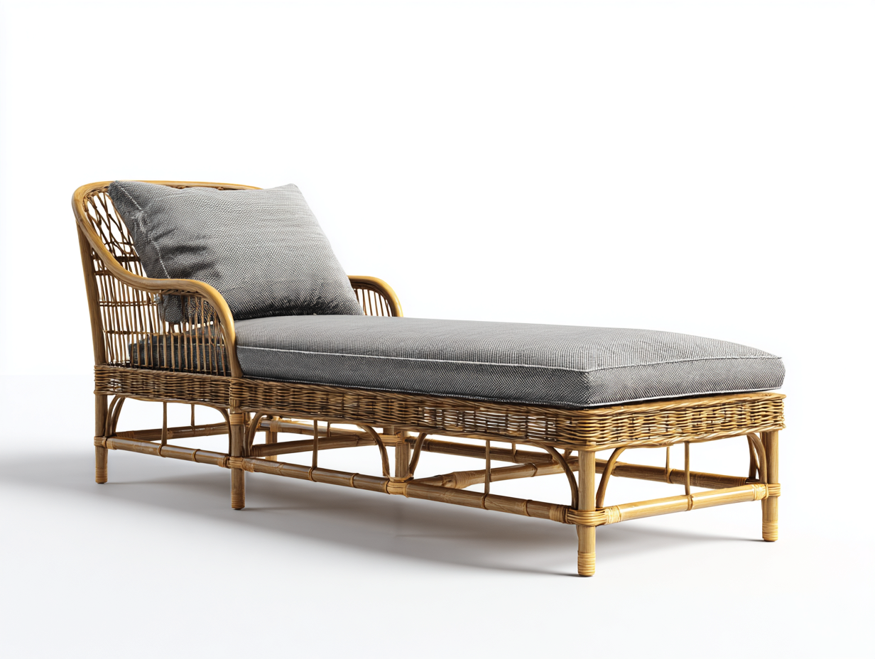 Sonnenliege Rattan 190x70x80 cm Natur Grau - Komfortables Design mit Polsterung-Pinegetloft