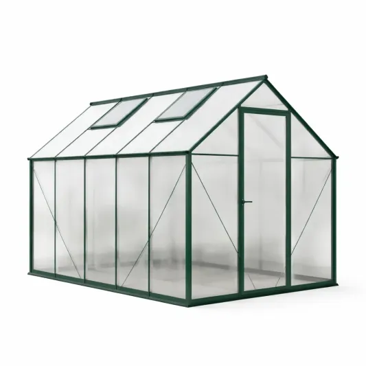 Gewächshaus Aluminium Polycarbonatplatten Grün 190 x 190 x 195 cm-decofetra