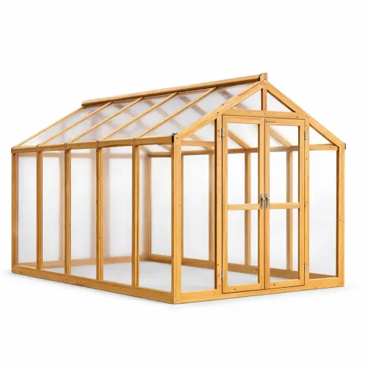 Holz Gewächshaus mit Polycarbonatplatten, 300 x 200 x 210 cm-decofetra