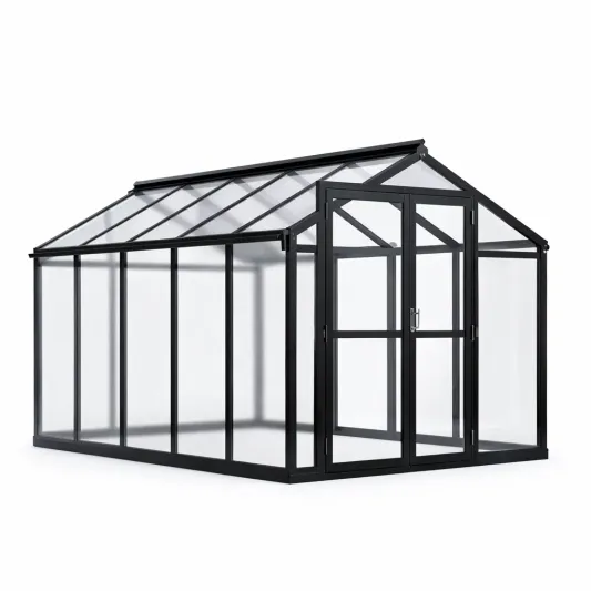 Gewächshaus Aluminium Glas Schwarz 377x190x209 cm-decofetra