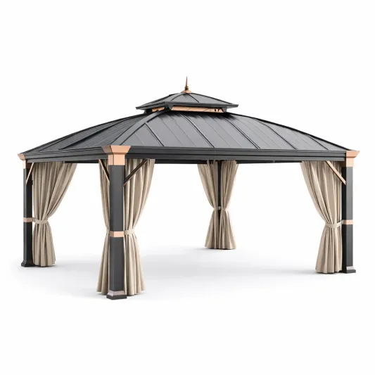 Aluminium Gartenpavillon mit Polyester-Vorhängen 300x400 cm-decofetra