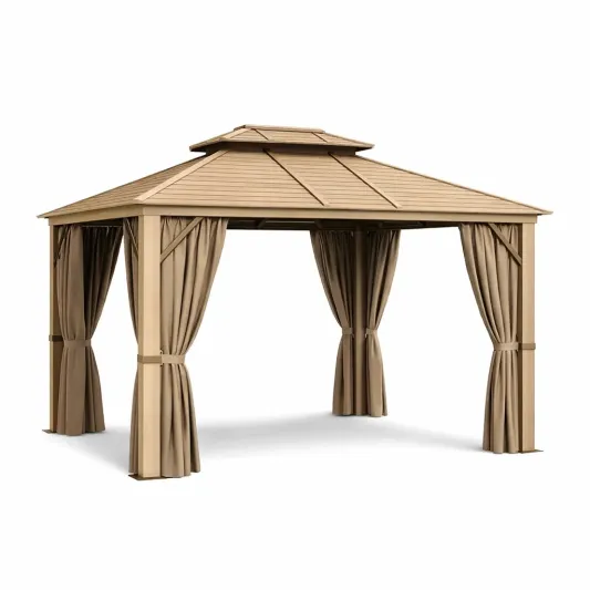 Aluminium Pavillon mit Polyester Dach und Vorhängen 3x3m Beige-decofetra