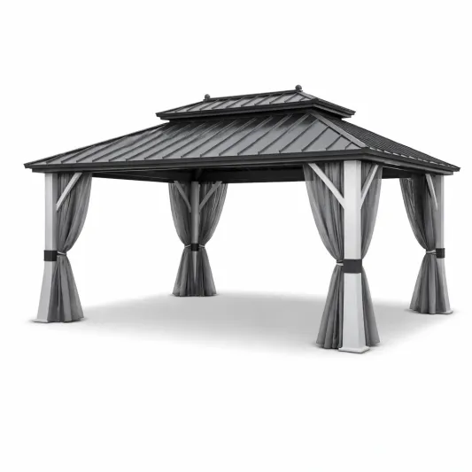 Grau Metall Pavillon 3x4m mit Aluminium Struktur und Polyester Vorhängen-decofetra