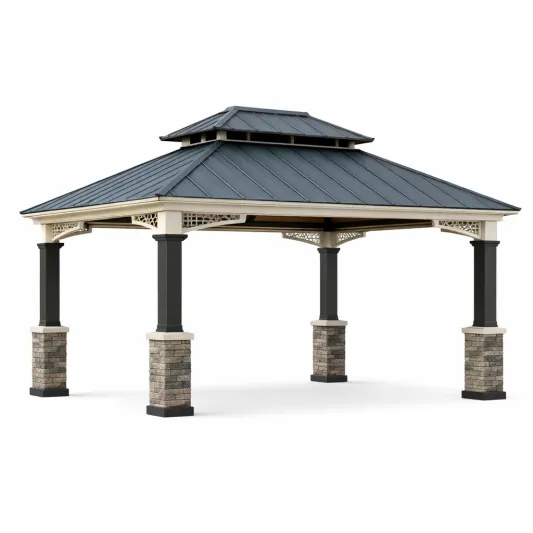 Metall-Gartenpavillon mit Steinsockel und Stahlblechdach 400x300 cm-decofetra