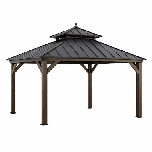 Pavillon aus Holz und Stahl Dunkelgrau-decofetra