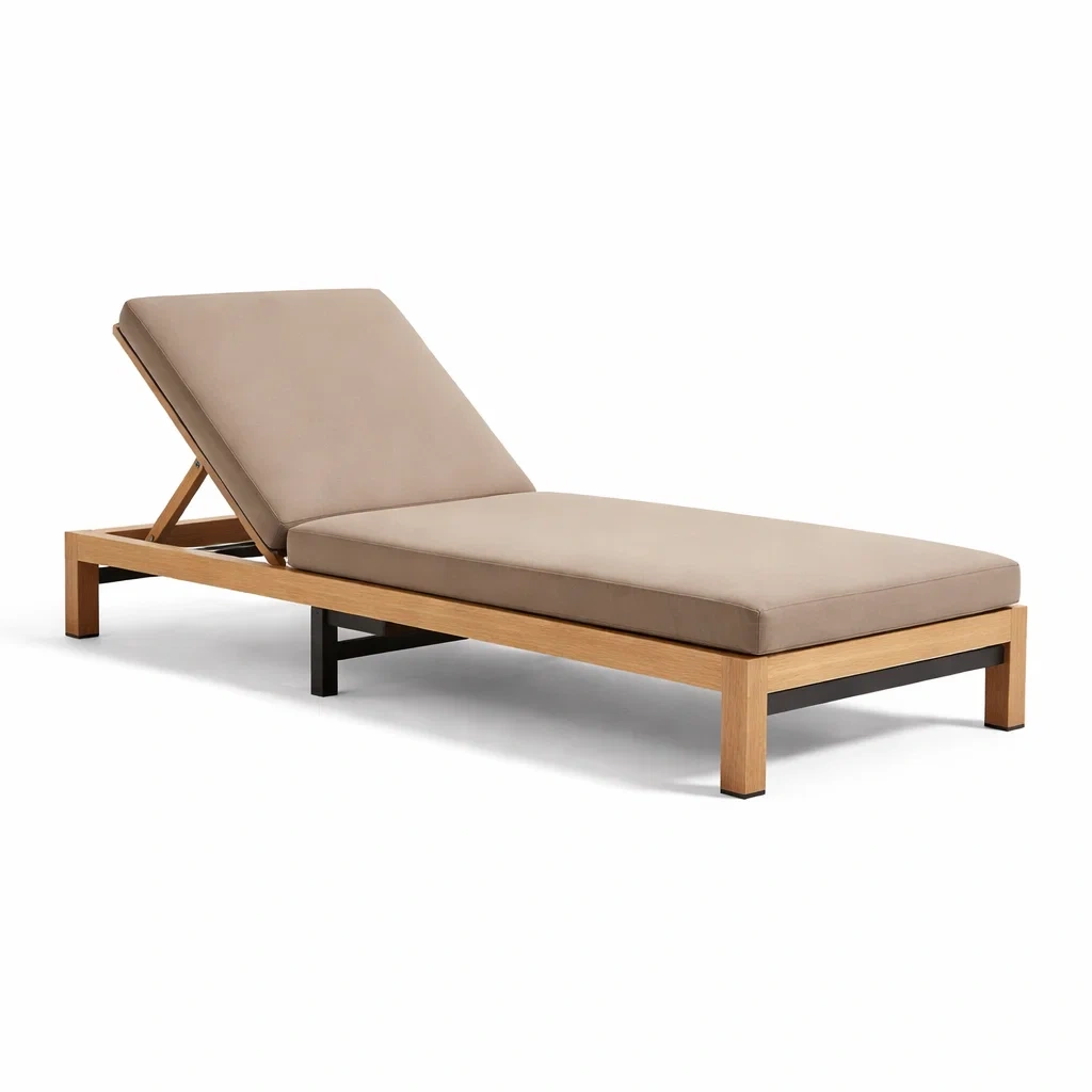 Sonnenliege aus Akazienholz mit verstellbarer Rückenlehne und Polyesterbezug Beige-decofexa