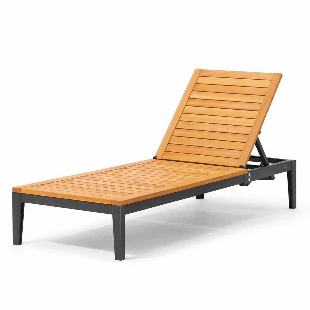 Akazienholz Sonnenliege mit Aluminiumrahmen-decofexa