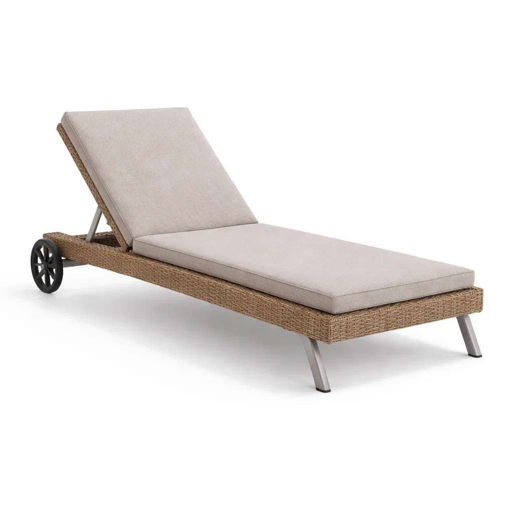 Garten-Sonnenliege mit Aluminiumrahmen und Polyethylengeflecht, Beige-decofexa