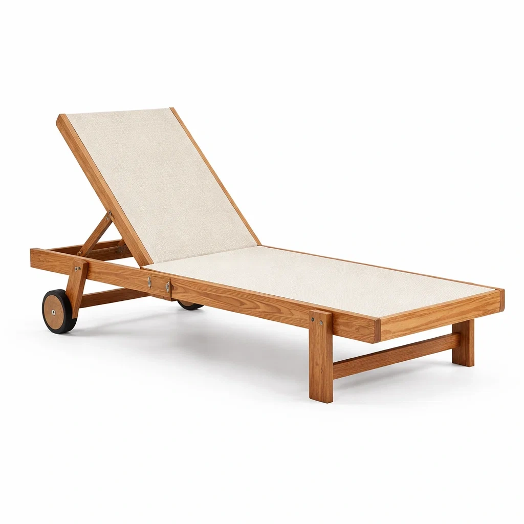 Teakholz Gartenliege mit Polyestergewebe Beige 200x65x35 cm-decofexa
