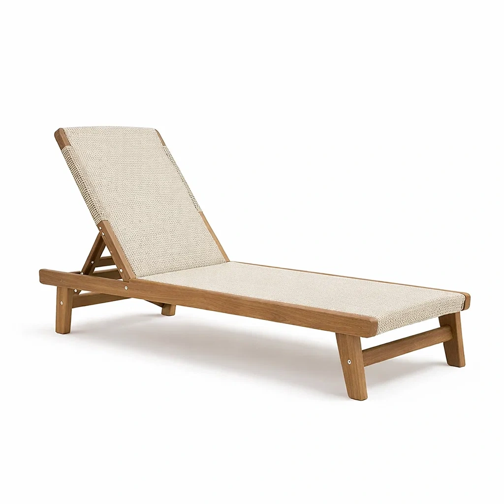 Sonnenliege Teakholz Polyester Beige verstellbar-decofexa