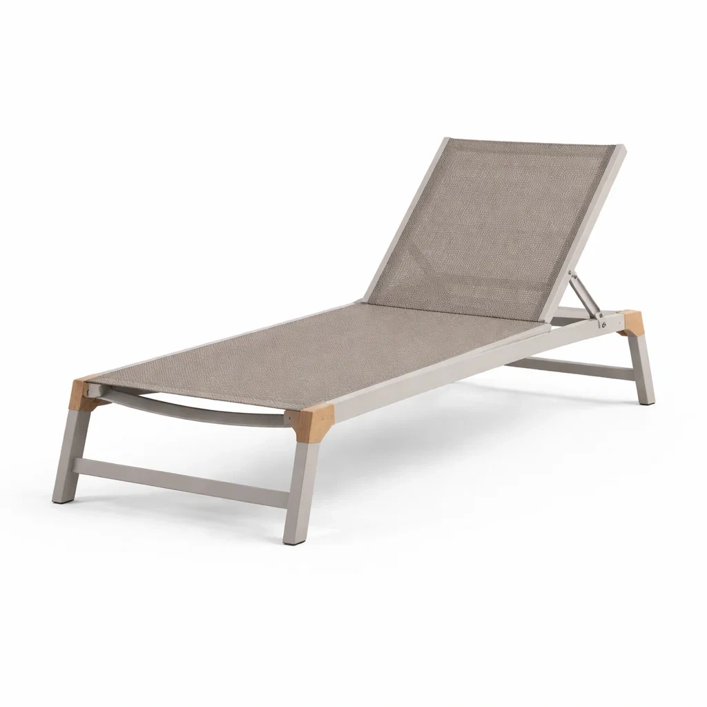 Verstellbare Sonnenliege aus Aluminium und Textilgewebe in Taupe 200x65x35cm-decofexa
