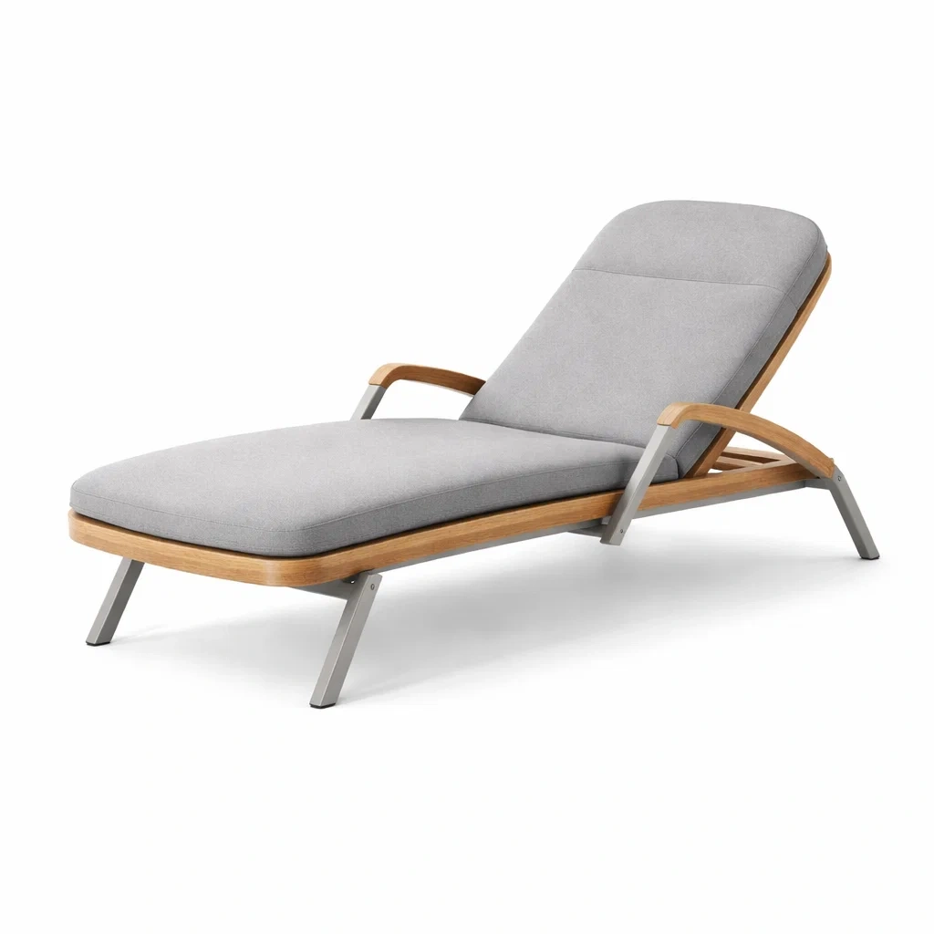 Gartenliege Teakholz Aluminium Hellgrau 200cm x 70cm x 35cm-decofexa