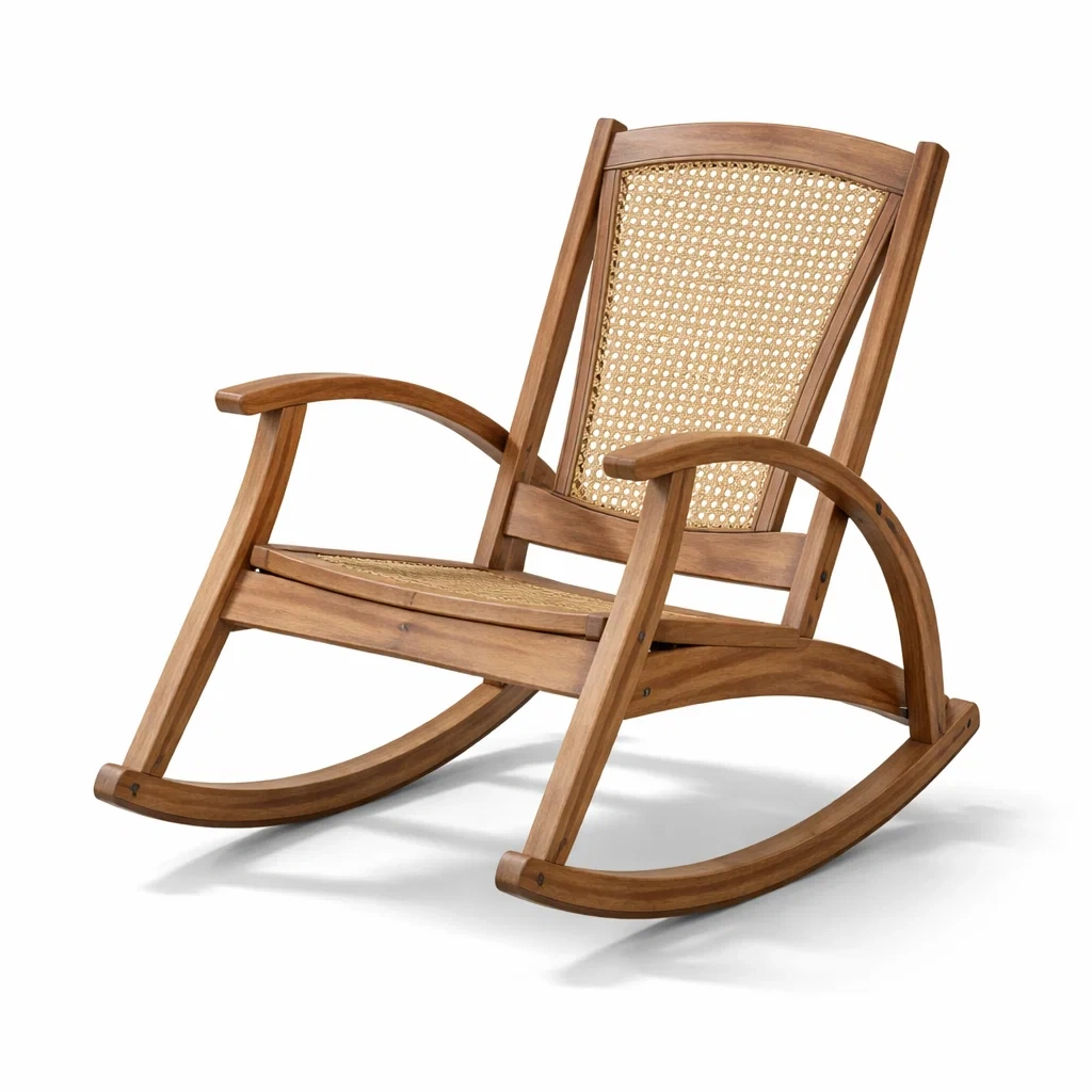 Schaukelstuhl aus Akazienholz und Rattan-decofexa